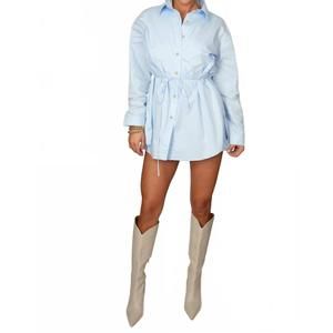 NEW FALCON PARK karlah tie waist shirt dress romper in blue